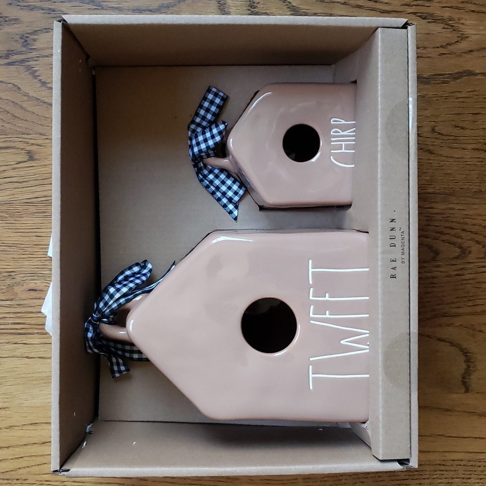 NWT Rae Dunn Tweet And Chirp Set Of 2 Birdhouses